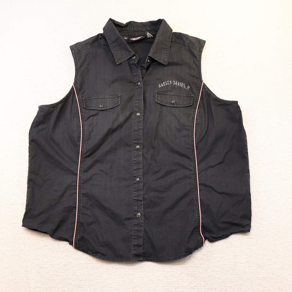 Harley Davidson Womens 2W Sleeveless Shirt Black Pink Pinstripe 96737-08VW